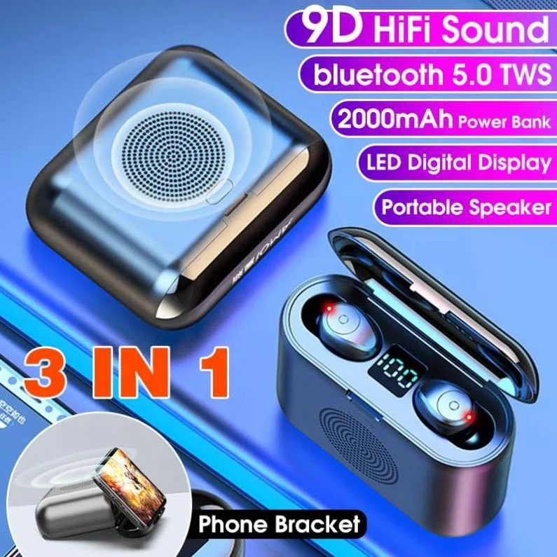 

3 In 1 Tws Auricular Hifi Hearing Speaker Touch Stereo Power Bt 5.0 Bank Sound Audio Wireless Earphone Earbuds, Black