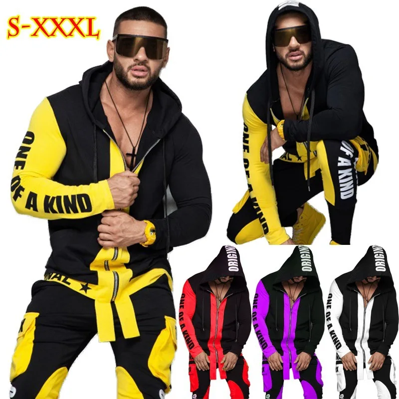 

Hoodies Men Two piece Set Man Wholesale Fall Winter Cotton Patchwork Sweater Casual Sportswear Zipper jogger set Men, Picture