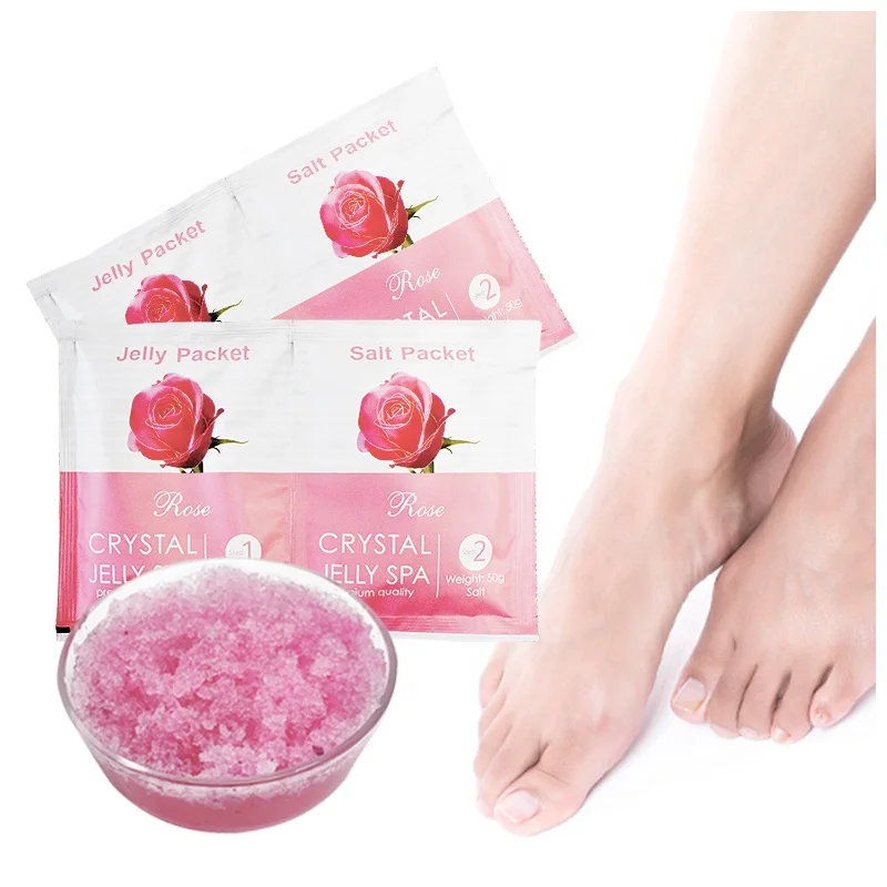 

Hot Sale Jelly Pedi Packs Vegan Green Tea Rose Moisturizing Crystals Jelly Pedicure Spa Feet Bath Salt Soaking Foot Scrub