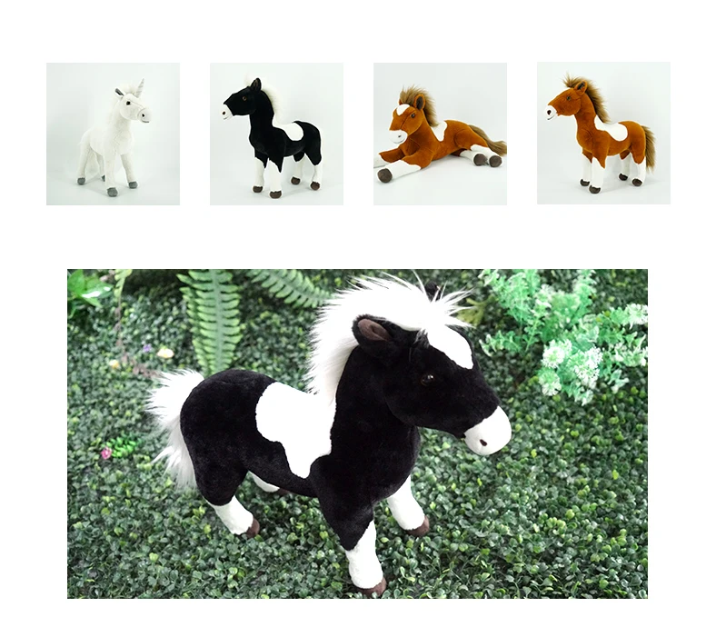 Decoration Gifts Simulation Animal Plush Toys Standing Black and White Horse Stuffed Animal Toy