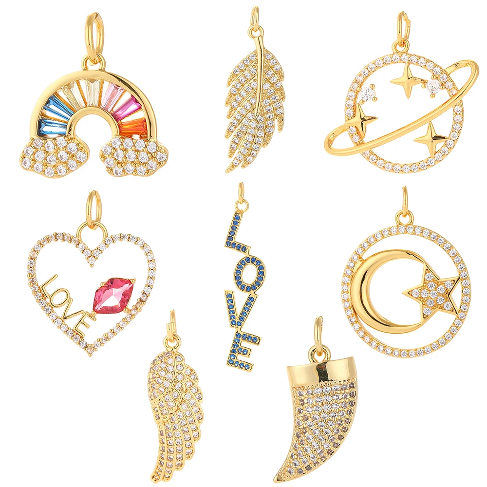 

Yiwu hip hop jewelry toefel love heart rainbow moon star round feather leaf universe charms pendants & charms