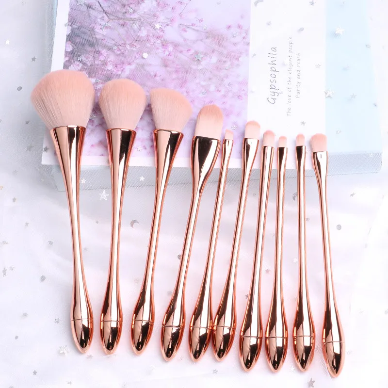 

HZM 10pcs Rose Gold Cosmetic Brushes Small Slim Waist Makeup Brushes Set with private Label, Customized