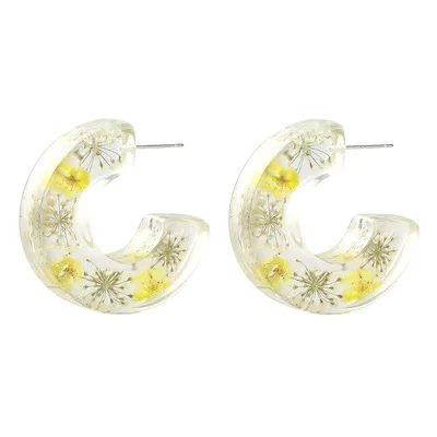 

Retro Palace Style Plastic Flower Earrings Simple C Shaped Flower Resin Earrings For Women