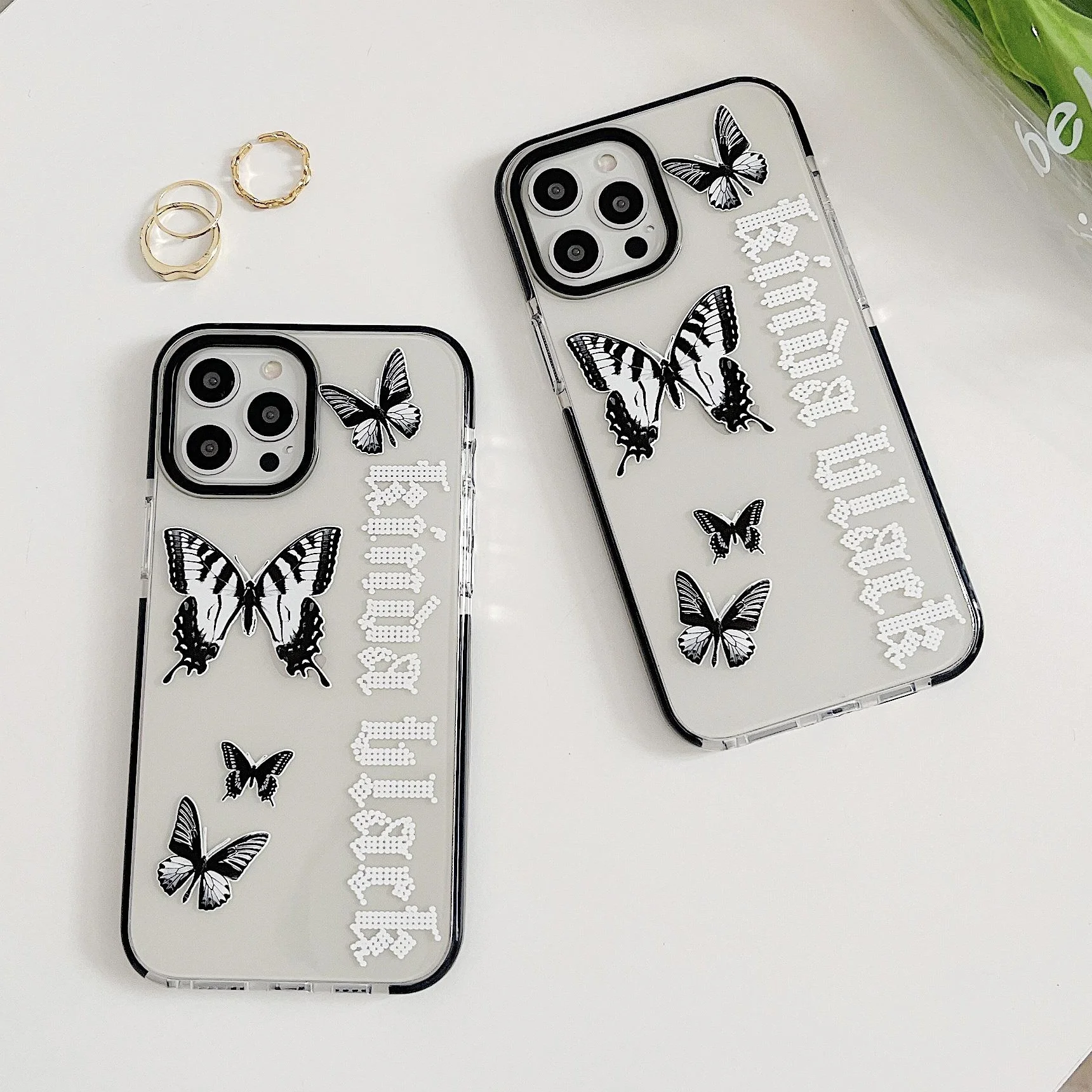

Cute Black White Butterfly Transparent TPU Phone Case for iPhone12Pro Max 12mini 11Pro max Iphone11case
