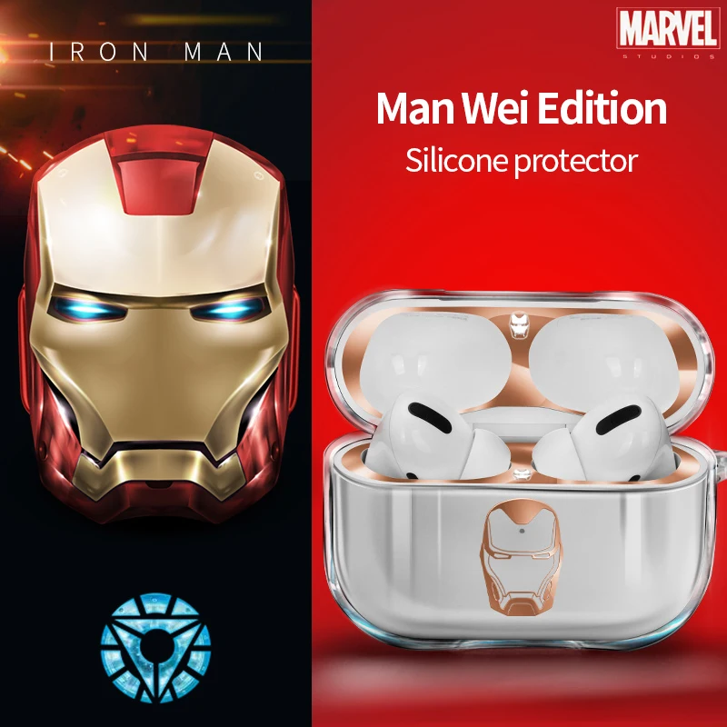 

4 in 1 Front LED Visible Waterproof Marvel for men Gold Sliver Soft TPU shockproof Dustproof Skin Cover case for airpods case