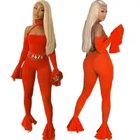 

Guangzhou trendy sexy club party one piece backless neon pants flare bell bottom jumpsuit