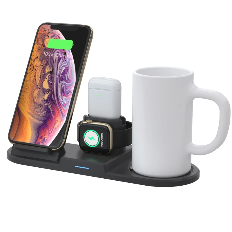 

Qi Constant Temperature Mug Warmer Wireless Charger Dock Stand for mobile phones earphones, Black, white