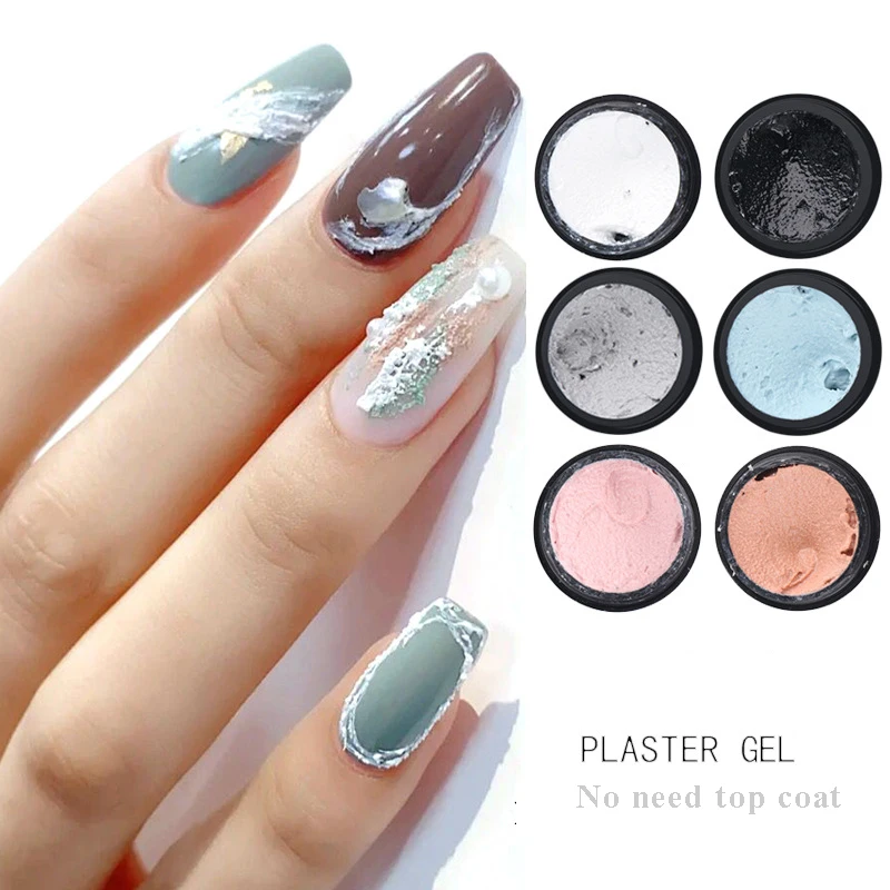 

3D Gypsum Gel Nail Polish White Sand Effect DIY Carving Relief Painting All For Manicure Nail Art No Sticky Nail Design, 6 colors optional