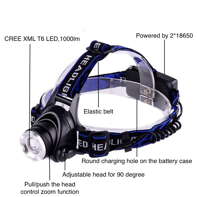 
Adjustable XML T6 Waterproof Head Light Torch Rechargeable LED Headlamp 