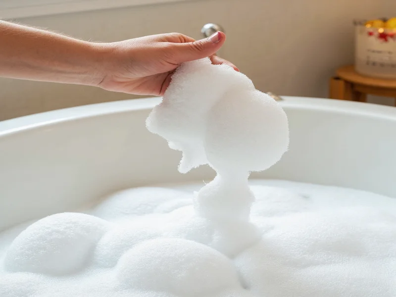 Hand pouring natural bubble bath into tub