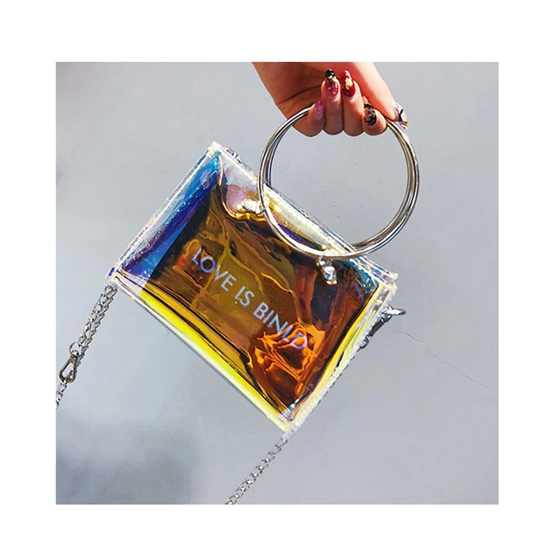 

Hot Sale Laser PVC Shoulder Mother Pack Bag Young Girls Stylish Clear Chain Crossbody Bag Women Mini Designer Tote Jelly Handbag