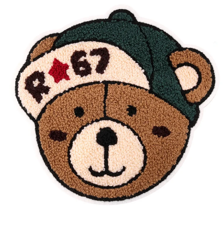 

Custom Heat Press Embroidered 3D Chenille Teddy Bear Patches Sublimation Iron On Hat Embroidery Big Patches Set For Clothing