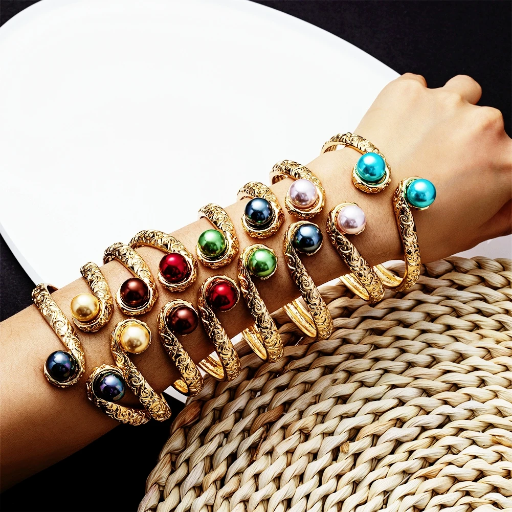 

Cring CoCo Gold Plated Copper Polynesian Bangles Brown Pearl Samoan Bracelets Hawaiian Jewelry Wholesale hawaiian bracelet pulseras, Gold plated color