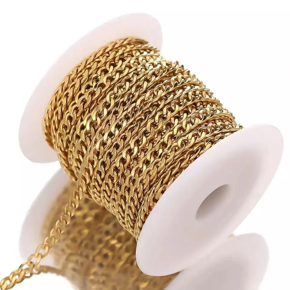 

DIY Jewelry Findings Gold Plated Stainless Steel Cuban Link Chain Roll for Jewelry Making