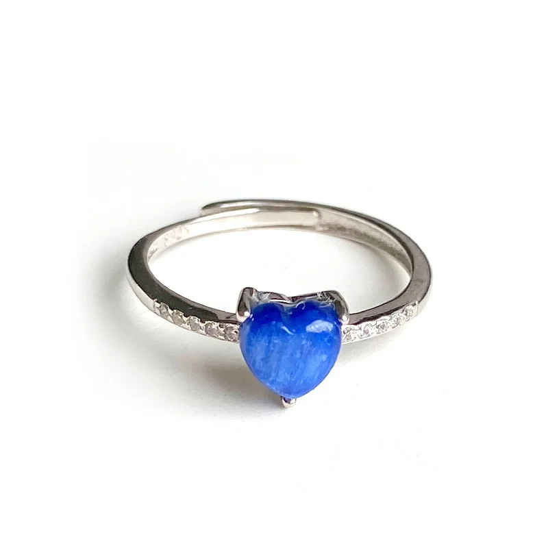 

QS464 Blue Gemstone Ring Genuine heart shape blue crystal 925 sterling silver kyanite ring