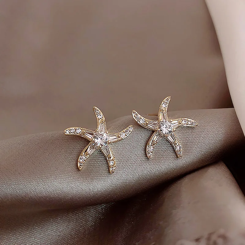

2021 Real gold plating crystal gold star stud earring