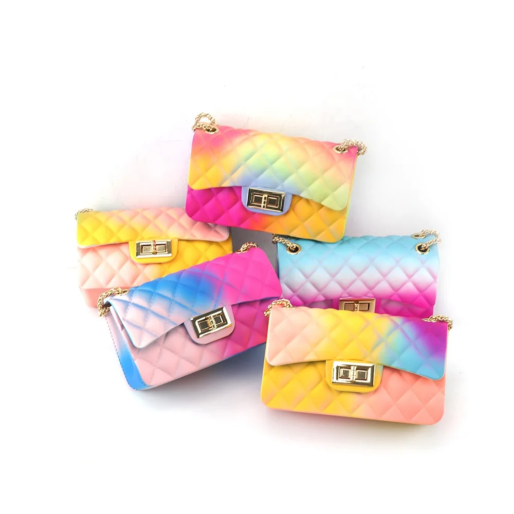 

Pretty Jelly Handbag PVC Rainbow Style Girls Purses, 5 colors