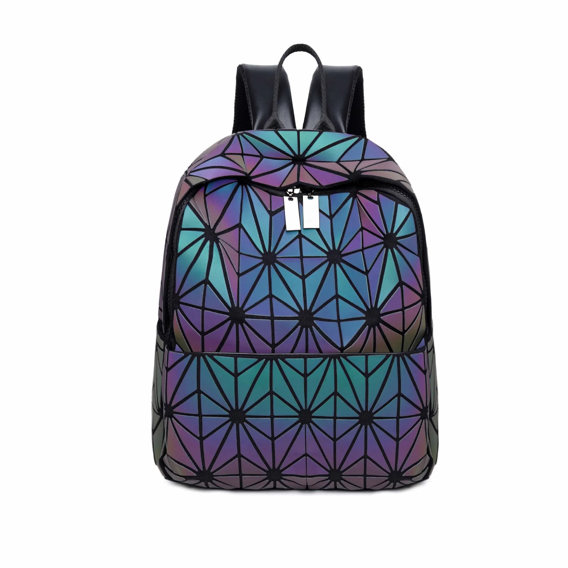 

2021 Trend Selling 3D Geometric Lattice Acrylic Reflective Student Backpack PU Leather Knapsack Girls Boys School Bags