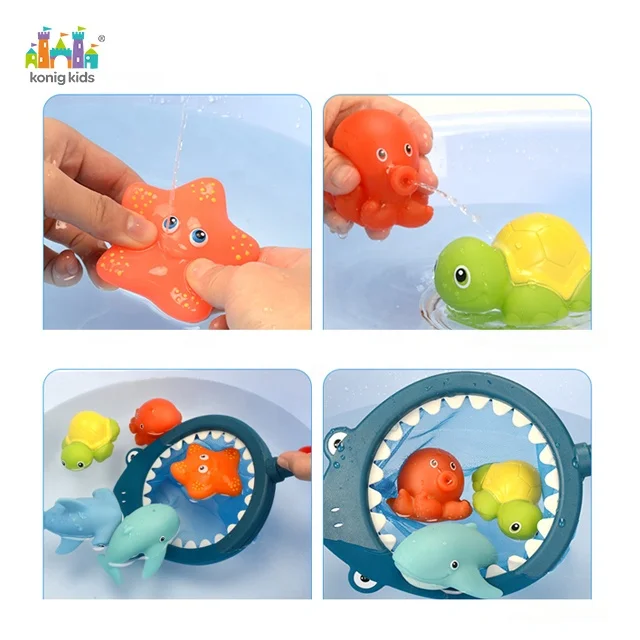 
2020 Konig Kids Summer Bath Tub Play Water Set For Kids Baby Bath Toy With Fishing Net 