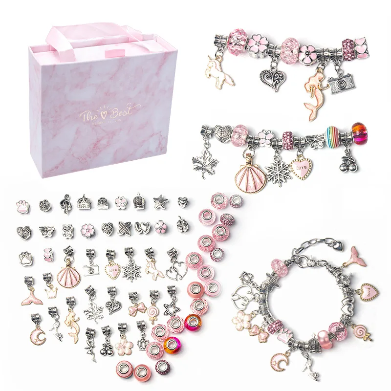 

2021 Amazon Popular DIY Beads Charm Bracelet Making Kit for Children Girls Gift Set Bead Snake Chain Gift Set Jewelry