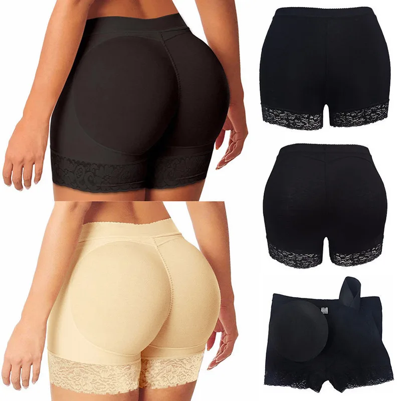 

Hot Hip and Butt Enhancer Removable Pads Boyshorts Panties Lightweight Buttock Shaper Lace Lift Up Panties For Women, Black/skin