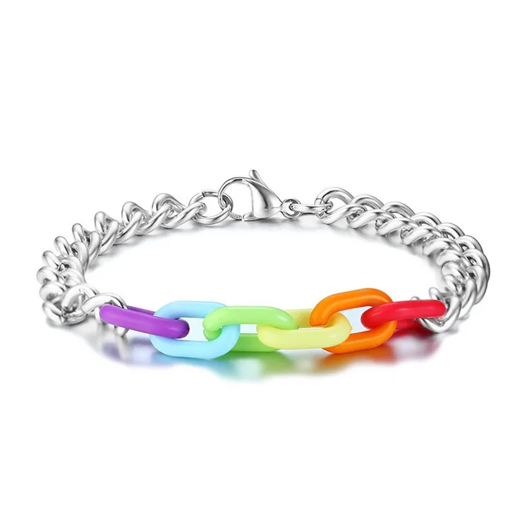 

Creative Wholesale Rainbow Gay Stainless Steel Pride Acrylic Bracelet Men