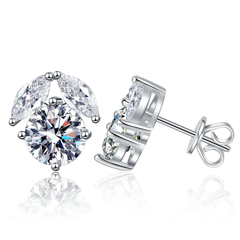 Elegant and Luxurious S925 Sterling Silver Classic Geometric Stud Moissanite Earrings Dazzling Gemstone Women's Accessory