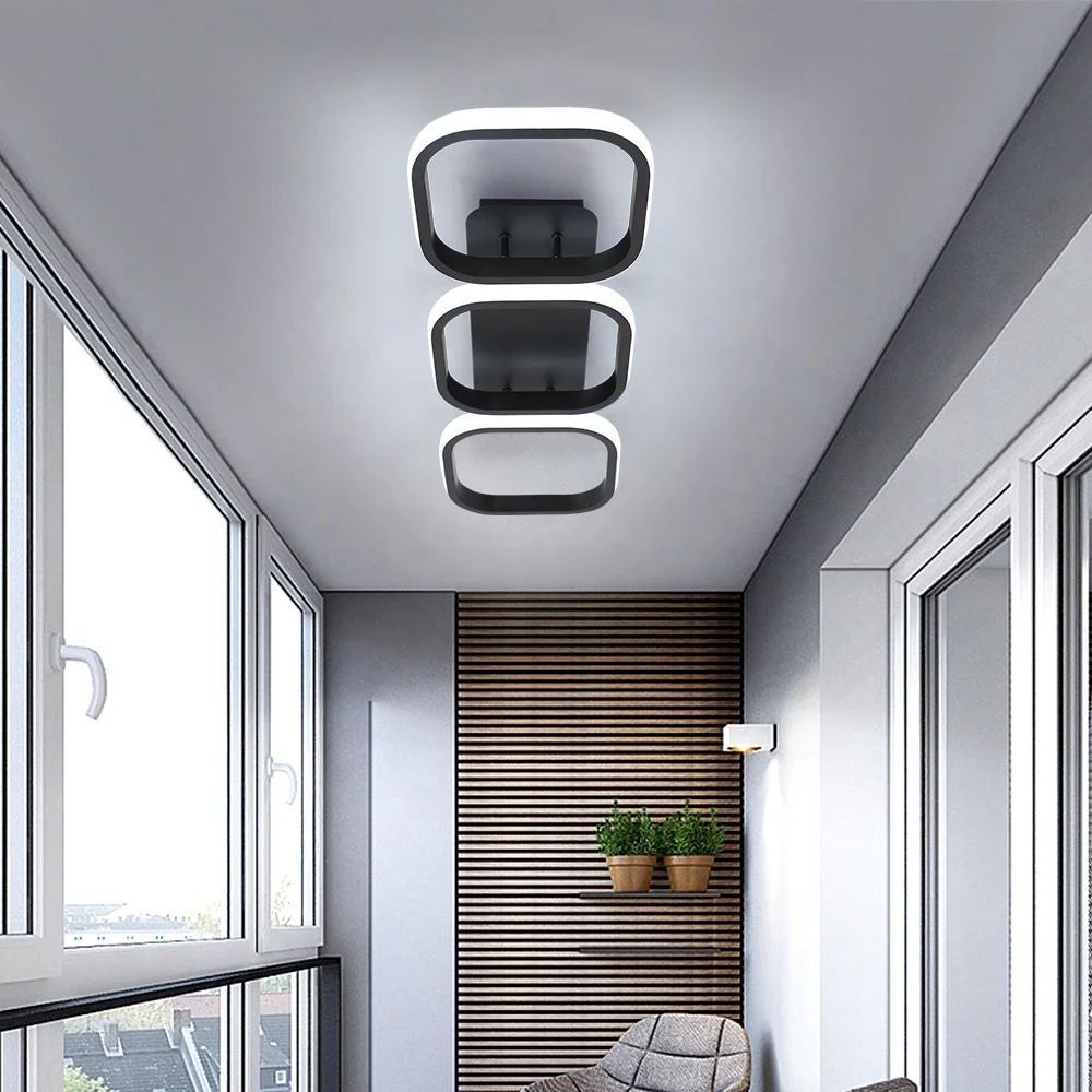 Modern 3 Parallel square Acrylic Ceiling Lamp for Study Bedroom Decorative Lighting Aisle Light