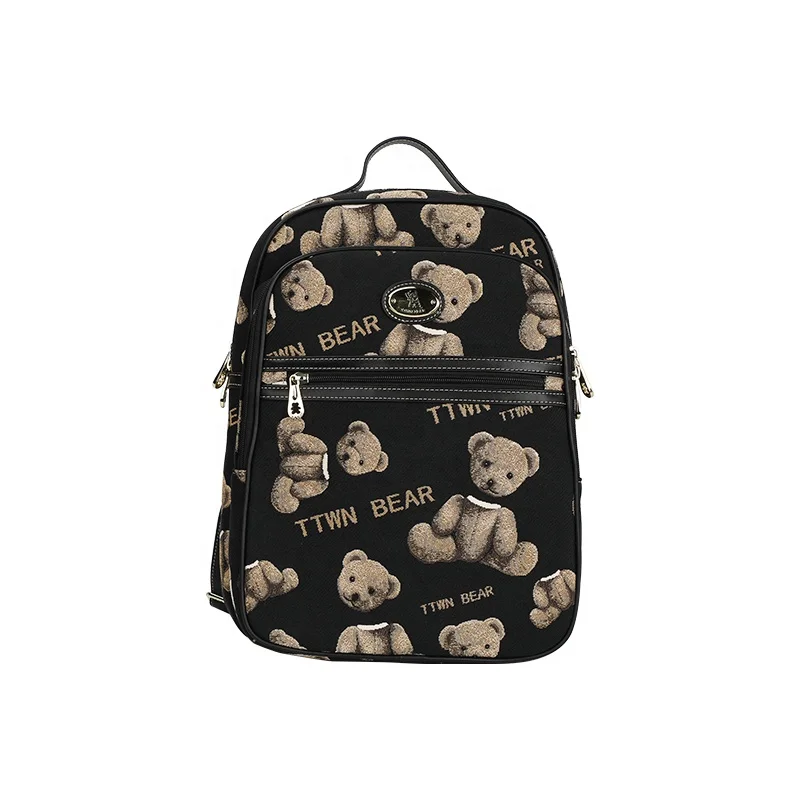 

TTWNBEAR Retro Korean Style Handbag Backpack Cartoon Printed School Bag Large Capacity Backpack, Black