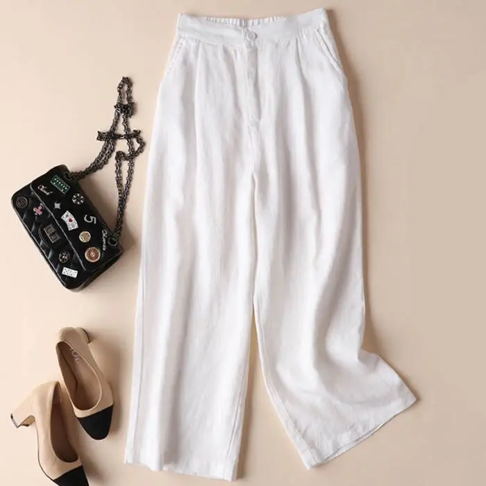 

wholesale Summer and Autumn Korean Style Plus Size wide leg pants casual cotton and linen loose Womens Trousers Casual Pants