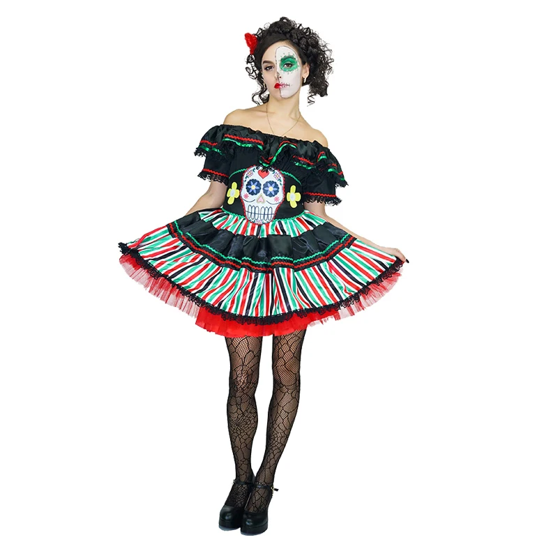 

Day of the Dead Senorita Dress Costume for Women Halloween New Fantasia Circus Clown Costumes Cosplay