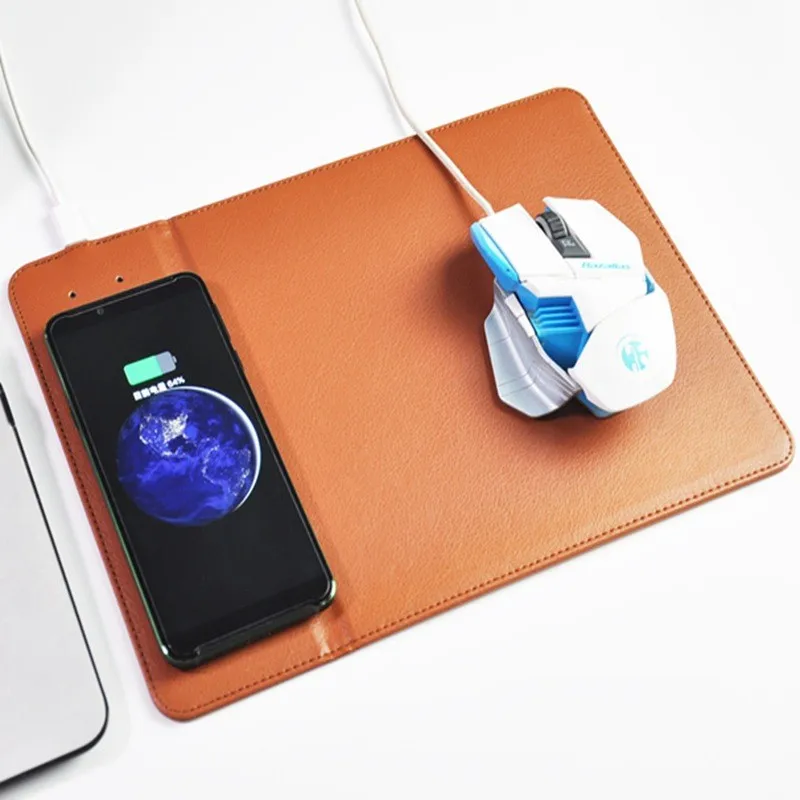 

new product ideas 2021 2022 arrival custom design logo RGB gaming mousepad PU Leather wireless charging Charger Mouse Pad, Black
