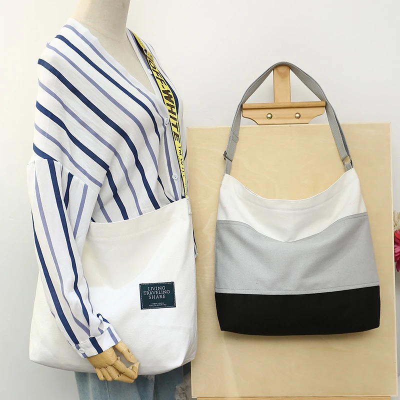 

2020 Korean version of large capacity Light color canvas bag new Women's Shoulder Crossbody Bag, White, yellow, light gray, black,contrast color