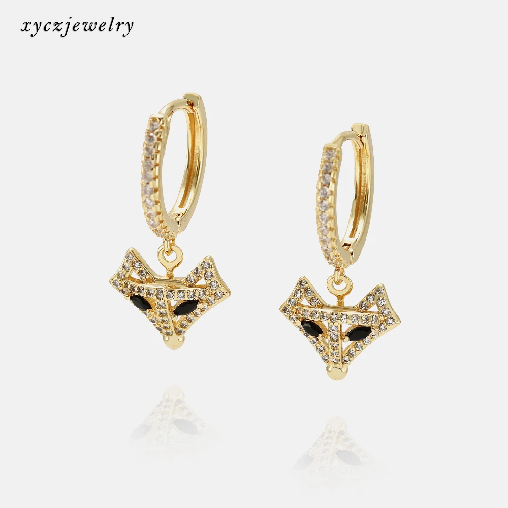 

Xingyu animal series fox earrings ladies party fashion drop earrings 18K gold-plated zircon drop earrings, White and black