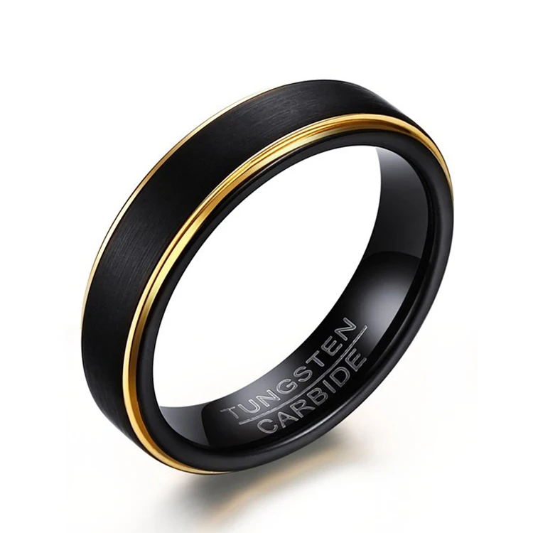 

Cool Black and Gold-Color Tungsten Ring for Men Jewelry 6MM Black Tungsten Carbide Ring