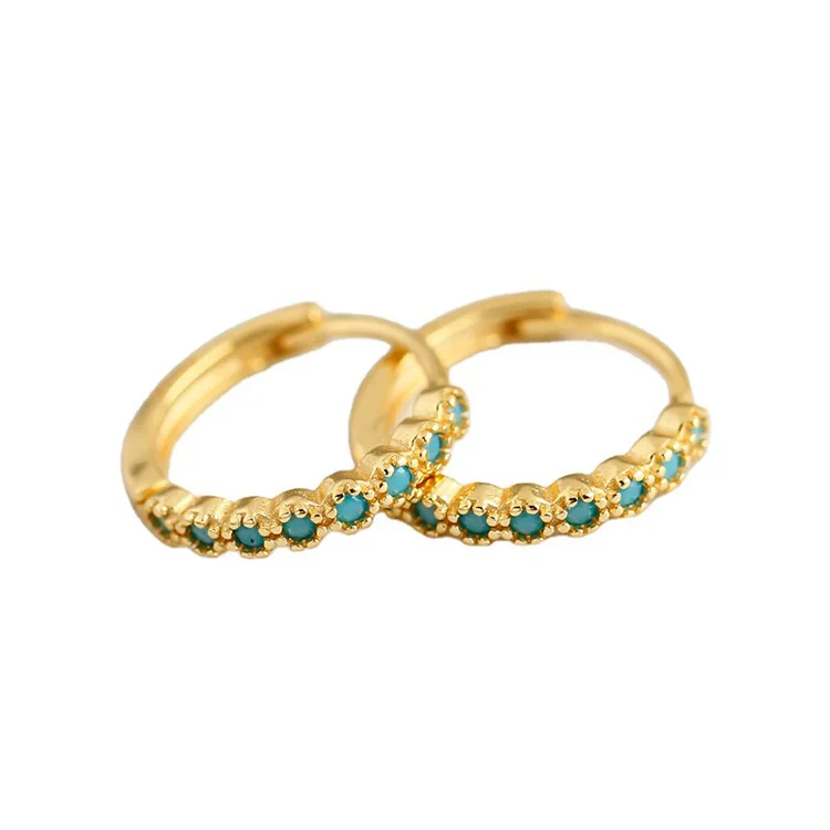 

Wholesale gold plated statement earing zircon 925 colorful hoop earrings