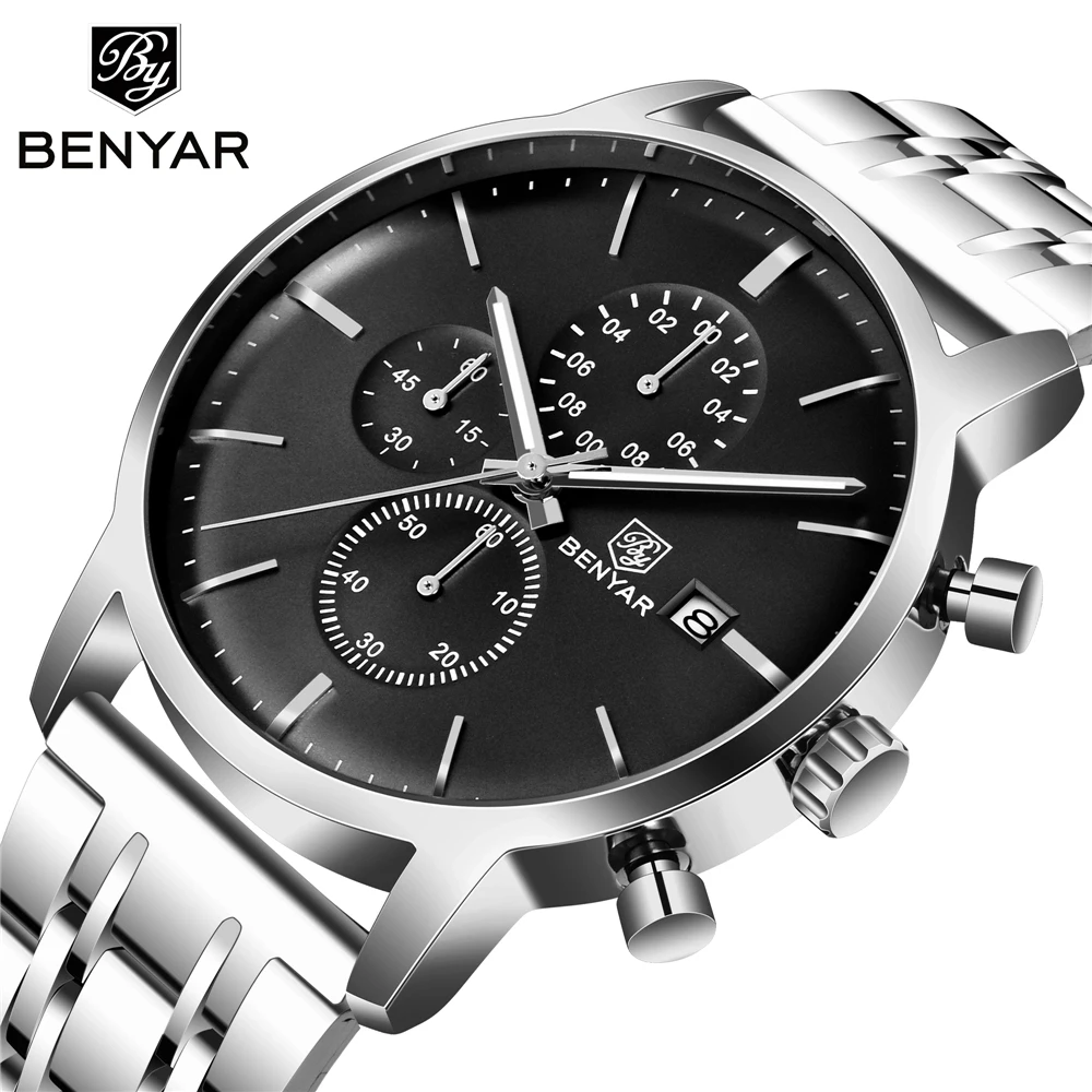 

BENYAR BY 5146 Men Watch Stainless Steel Quartz Sport Watch Luxury Waterproof Chronograph Wrist Watch for Men Relogio Masculino