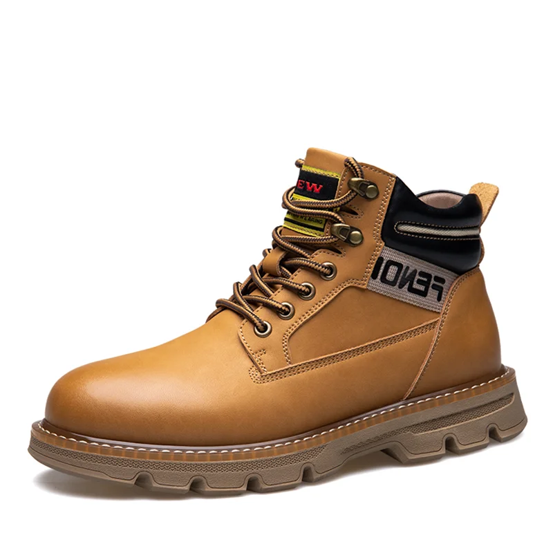 

British Style Tooling Boots High-top Shoes Breathable Soft Rhubarb Trend Plus Velvet Snow Mens Martin Boots