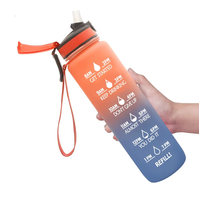 

Portable Gym Fitness Sport Jarras De Agua Gallon Water Bottle Jug Bpa Free 324 Oz 1 Litre Motivational Water Bottle, Yello, blue, orange