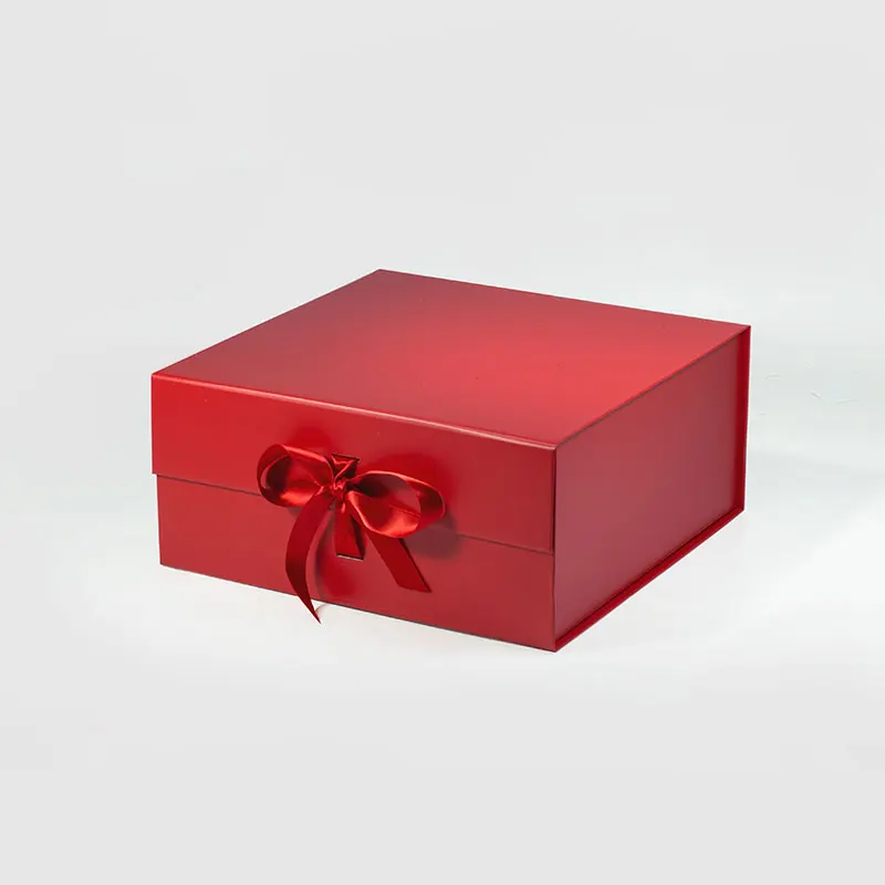 

Luxury square red women handbag rigid retail packaging gift box with ribbon