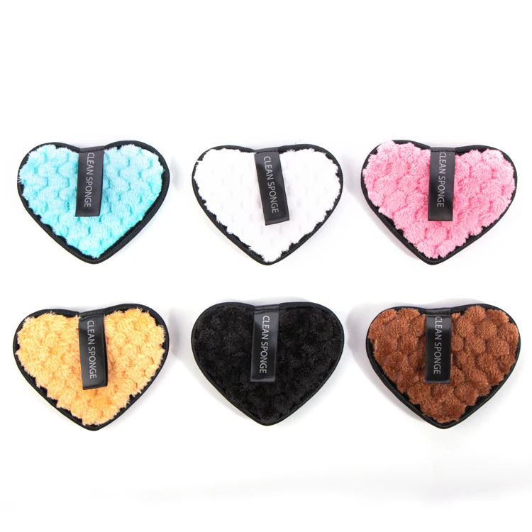 

Private Label Makeup Product Beauty Cosmetics Maquillaje Makeup Removal Sponge Heart Shaped Microfiber Makeup Remover Pads, Multi colors for your reference