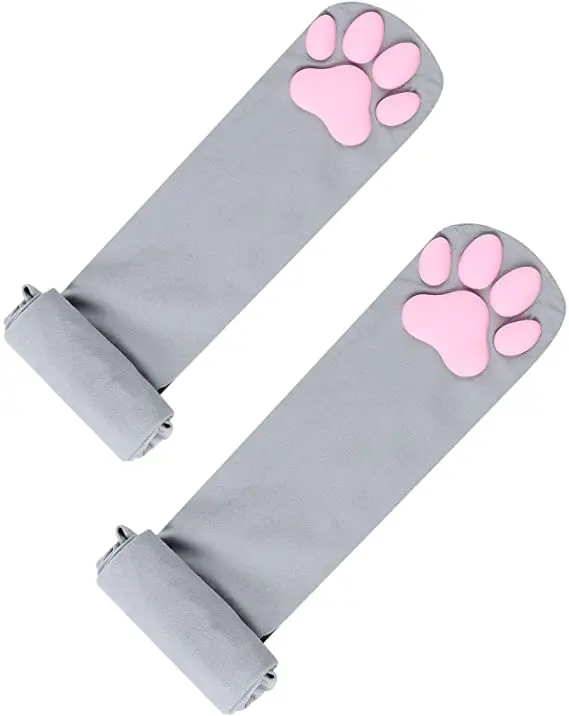 

Women Kitten Stockings Cute 3D Cat Paw Pad Socks Pink Knee Socks Lolita Cosplay Women Kitten Stockings Knee Sport Socks, White black and grey