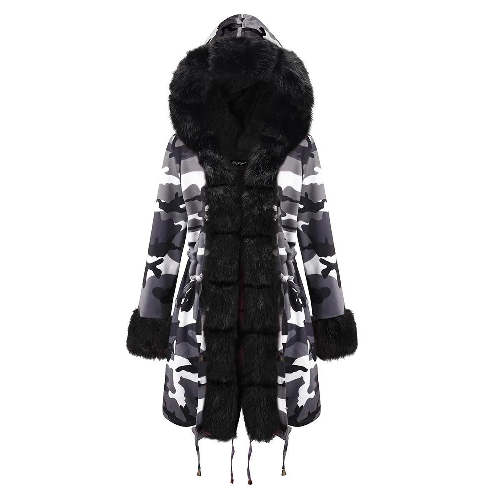 

Autumn and Winter Plus Velvet Warm and Thick Medium-length Cotton Clothing European and American Wool Collar Size Winter Coat