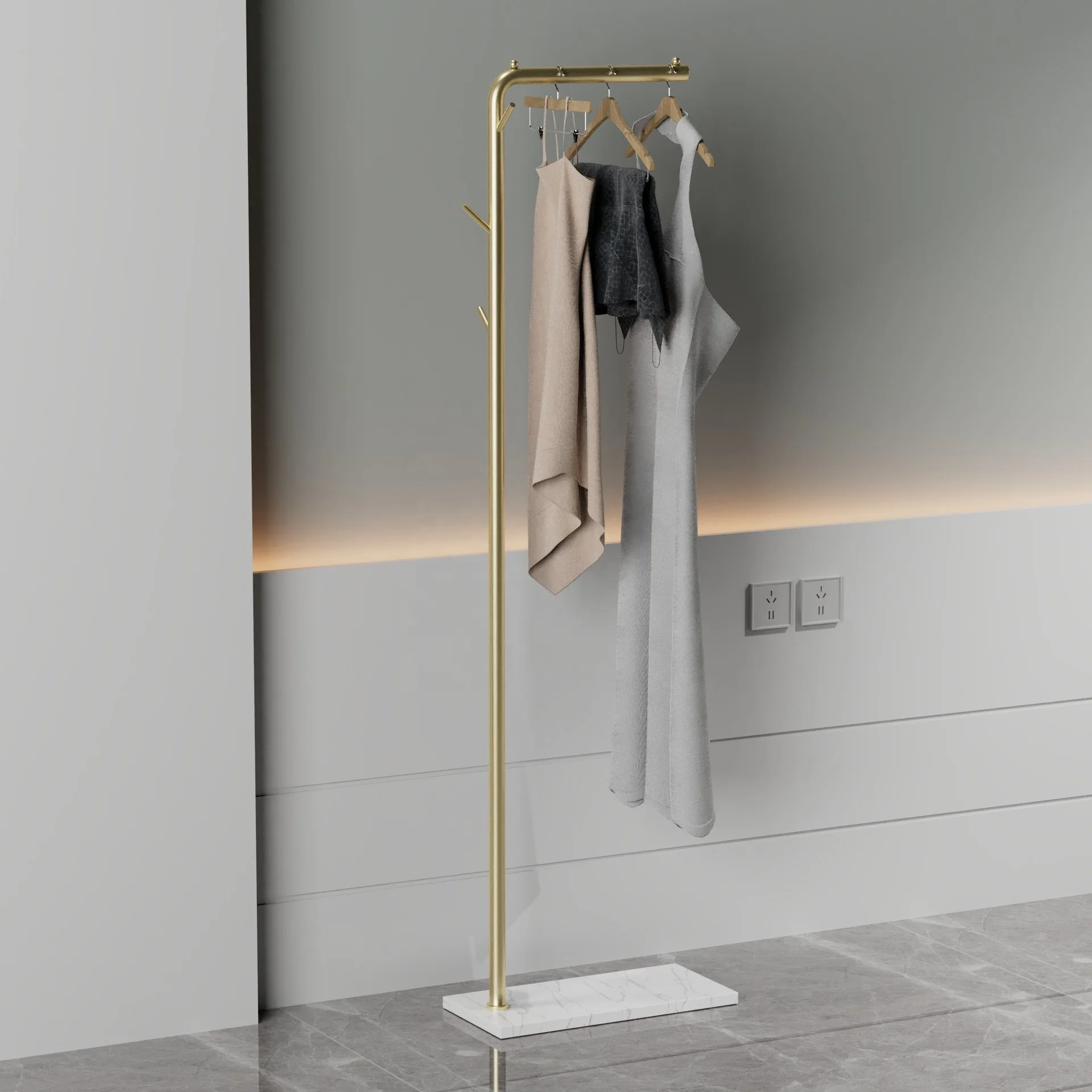 

Light Luxury Marble Base Clothes Hanger Hat Coat Rack Gold Iron Hanger Clothes Racks For Standing Clothes