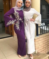 

2019 Newest high quality elastic with pearl turkish abaya muslim women maxi dress