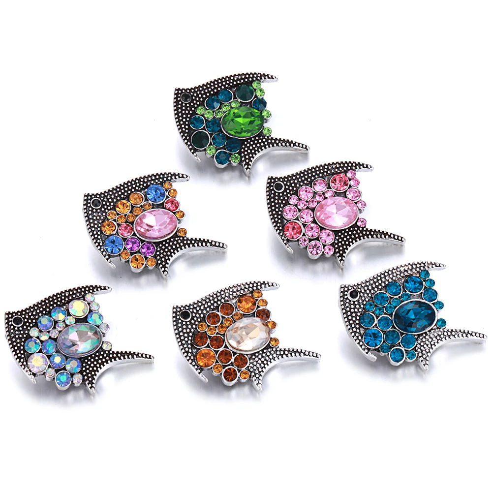 

Rhinestone 18mm Snap Buttons Jewelry Colorful Fish Snap Button Jewelry Fit Snap Bracelets Women DIY Jewelry