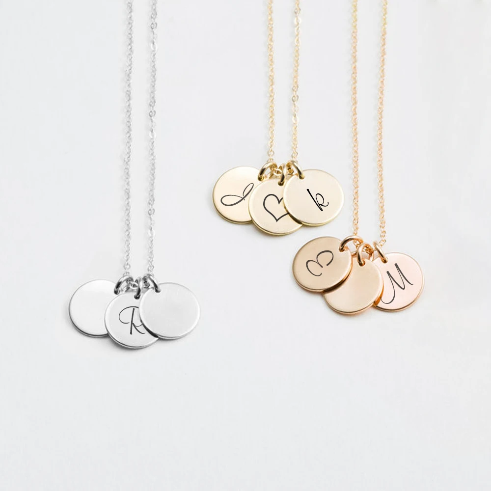 

316L Stainless Steel Personalized Alphabet Charm Necklace Initial Letter 9mm Disc Coins High Quality Gold Plated Necklace