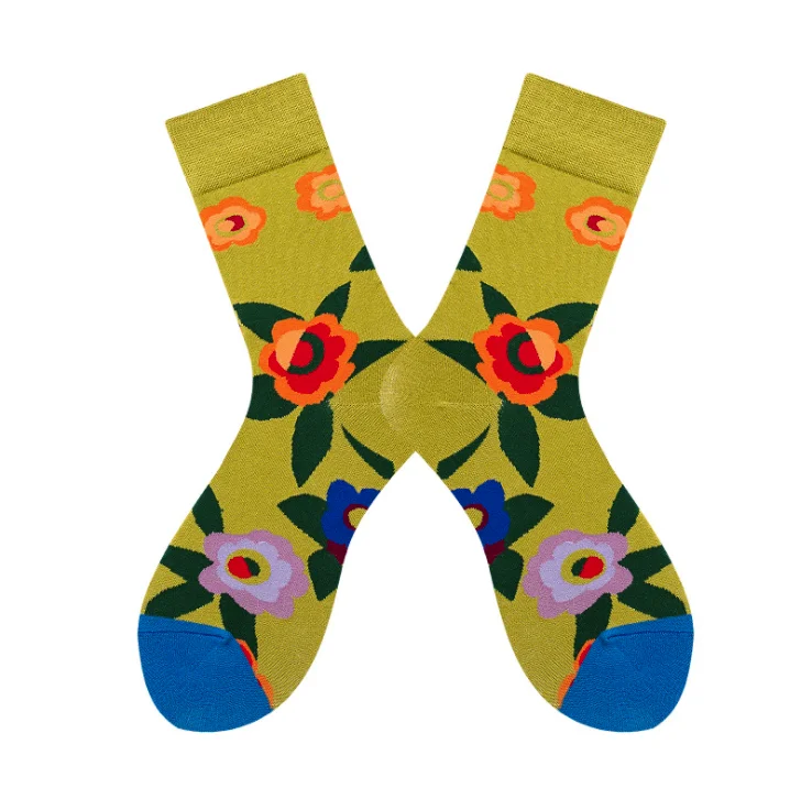 

Hot Saloe Colorful Happy Funny Cotton High Quality Fashion Socks For Men, Flower