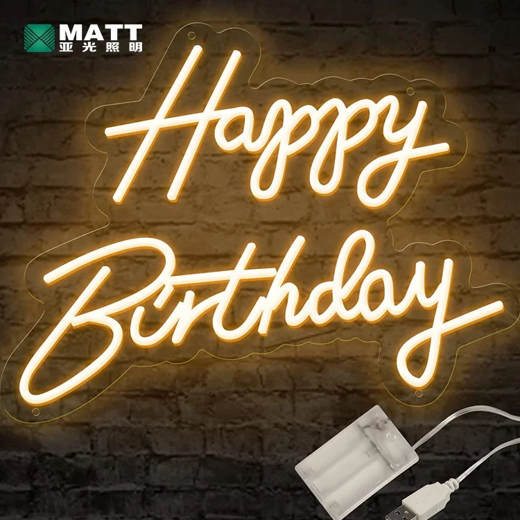 

Matt Drop Shipping Free Design No Moq Custom Logo Sign Happy Birthday Led Neon Sign For Wall Decor Party Bedroom Home
