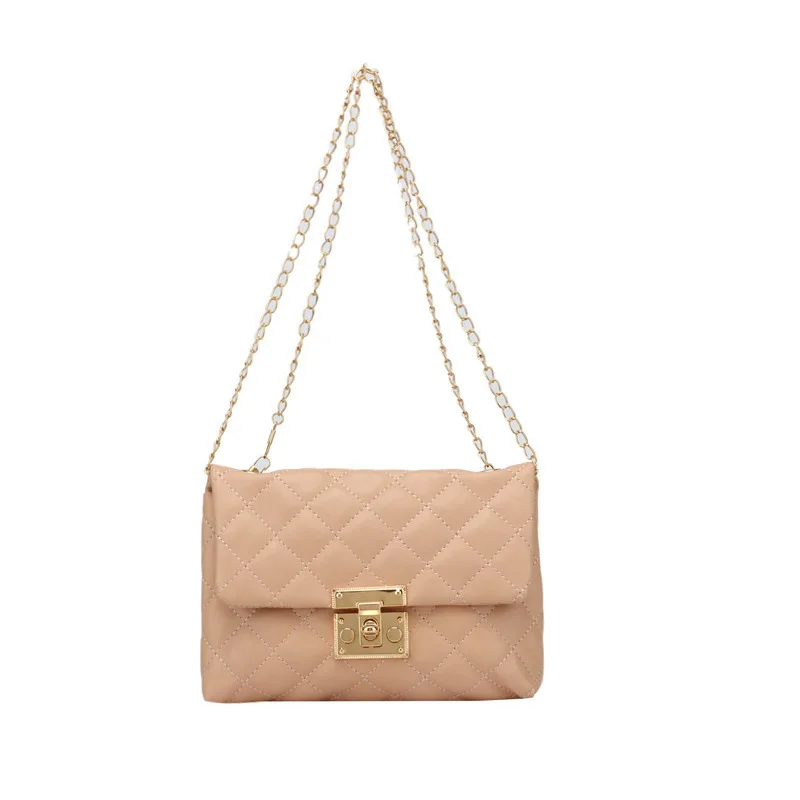 

Chic Solid Color Ladies Lattice Women Bags Embroidery Chain Tote Bag Women's Soft Faux Leather Tote Shoulder Messenger Bag, Black/ brown/ white/ red/ pink